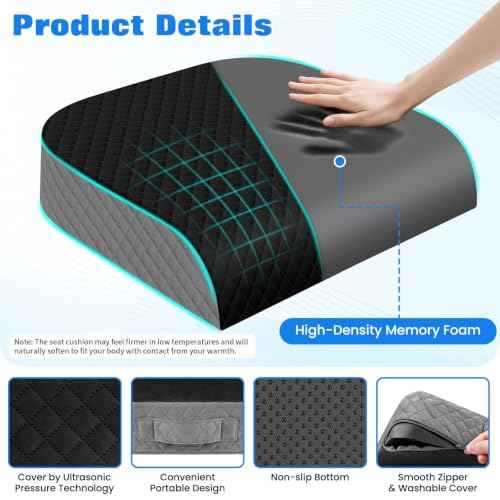 Seat Cushion Memory Foam Chair Pad for Sciatica & Hip Pain Relief