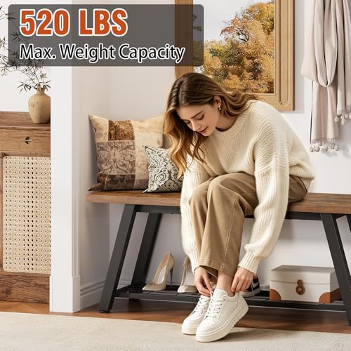 Industrial Entryway Bench Rustic Wood and Metal Storage Bench for Indoor Living Dining Room Bedroom Long Shoe Benches Seat
