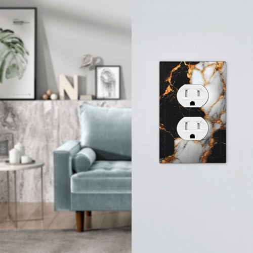 Decorative Light Switch Cover Plate Black Gold Marble 1 Gang No Device Single Blank Outlet Covers Wall Plate Switch Plate Covers for Country Bathroom Bedroom Decor