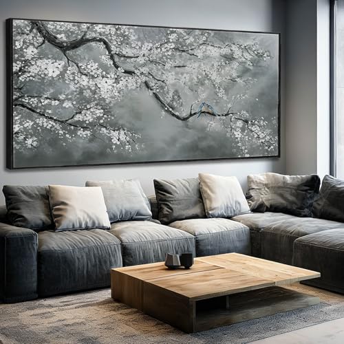 Gold Canvas Wall Art Framed Flowers Art Wave White Black Prints Waterfall Plum Blossoms Wall Decor Arts Artwork Pictures for Living Room Dining Room
