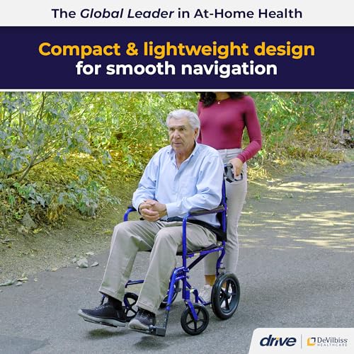 EXP19LTBL Lightweight Expedition Transport Wheelchair Blue with Hand Brakes