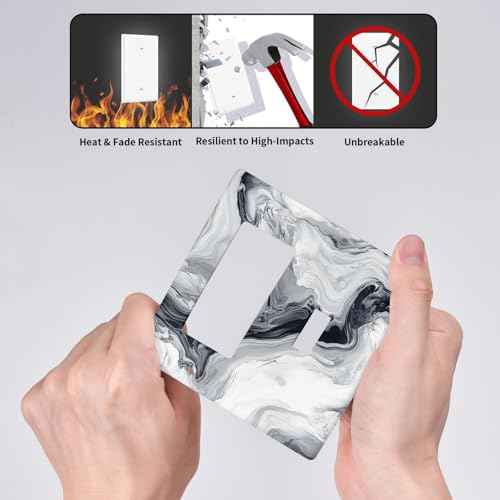 Abstract Marble Ink Texture Grey Marble Print Light Switch Cover Plate 1 Gang No Device Blank Electrical Wall Plates Faceplate Decorative Switch Plate for Bathroom Kitchen Decor