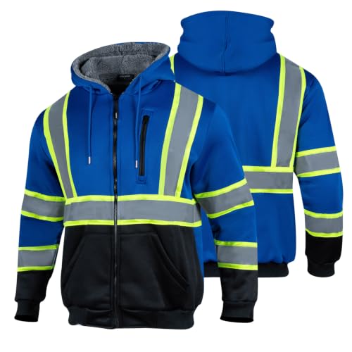 Men's High Visibility Safety ANSI Class 3 Lined Fleece Hoodie Sweatshirt with Black Bottom Jumper Workwear for Men
