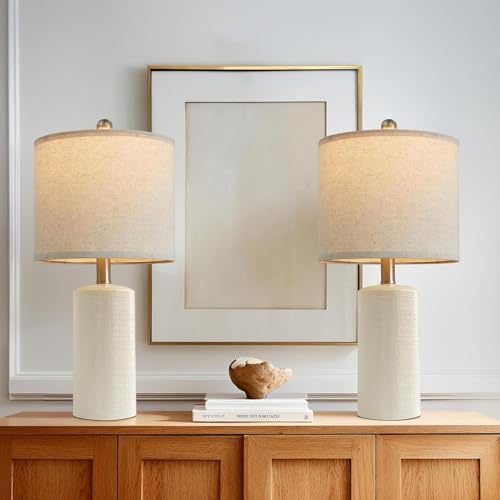 Modern Ceramic Table lamp Set of 2 Small Farmhouse Bedside lamp
