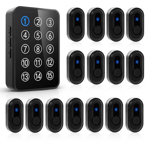 Wireless Caregiver Pager Call Button Nurse Call System 500Ft Range with LED Number Display for Elderly