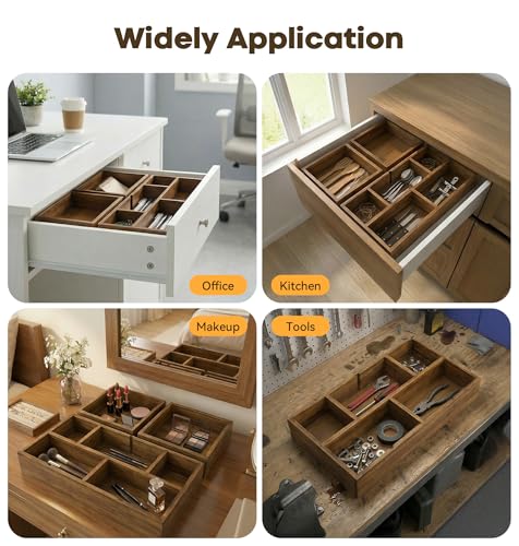 Bamboo Desk Drawer Organizer with Removable Dividers