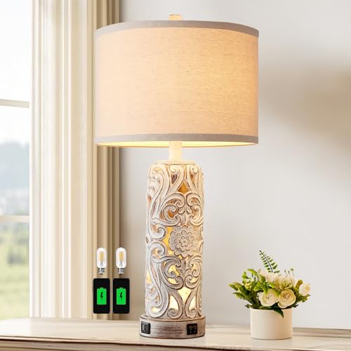 Set of 2 Rustic Farmhouse Table Lamps for Living Room Bedroom