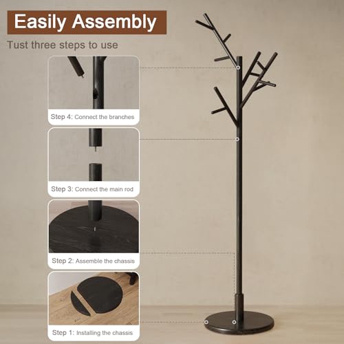 Coat Rack Solid Wood Coat Rack Freestanding with 12 Hooks