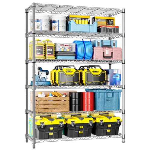 Garage Shelving Wide Storage Shelves 5 Tier Metal Shelves Heavy Duty Adjustable Utility Shelf Rack Black 15.7" D x 45.3" W x 70.9" H