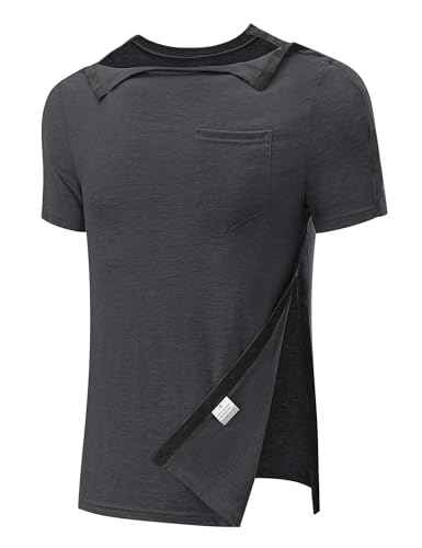Men's Post Shoulder Surgery Recovery Shirts Full Tear Away Short Sleeve Snap Chemo Port Access Shirt