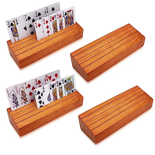 Wooden Card Holders for Playing Cards Holder Stand Wood Playing Card Holder for Kids Canasta Holder for Adults Seniors Card Deck Crowns Uno Games Set of 2
