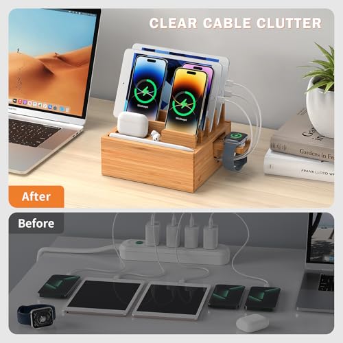 7 Slot Bamboo Charging Stations with USB Charger