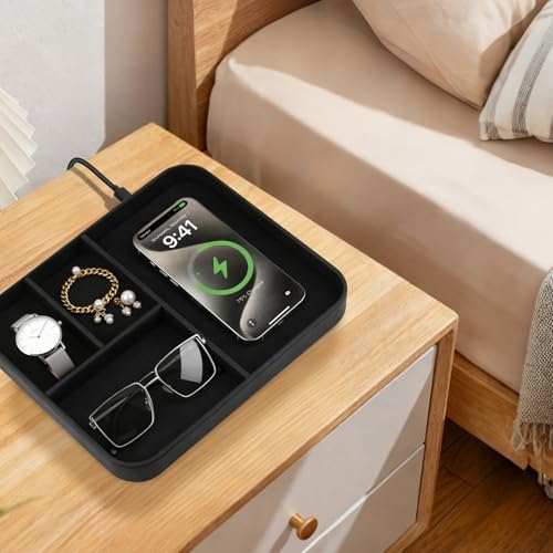 Faux Leather Valet Tray With Built in 2 In 1 Wireless Charging Compitable With iPhone