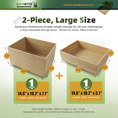 Bamboo Storage Box Stackable Lidded Organizer Bin