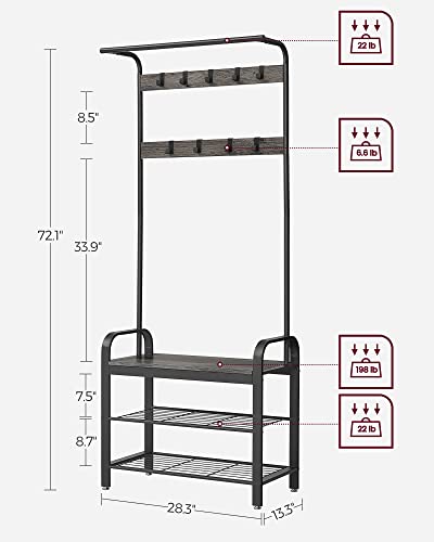 Coat Rack Hall Tree with Shoe Bench for Entryway