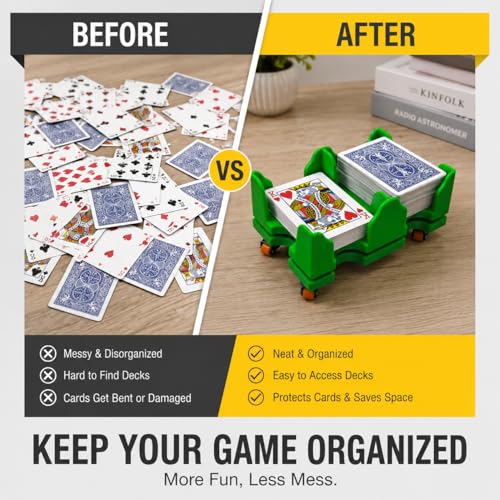 Card Holder 9 Deck Plastic Revolving Card Game Holder Playing Cards Tray Rotating 360° Organizes Multiple Decks for Canasta