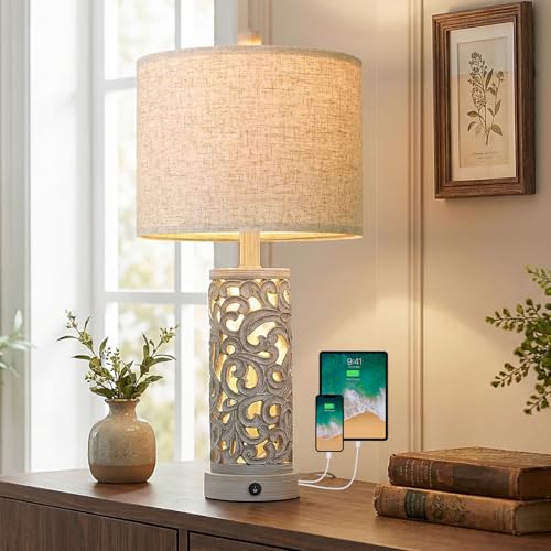 Bedside Table Lamps Set of 2 with Night Light & Top Light