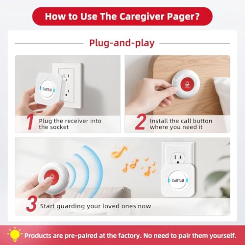 Caregiver Pager Wireless Call Button Nurse Alert System 500+ Feet for Home