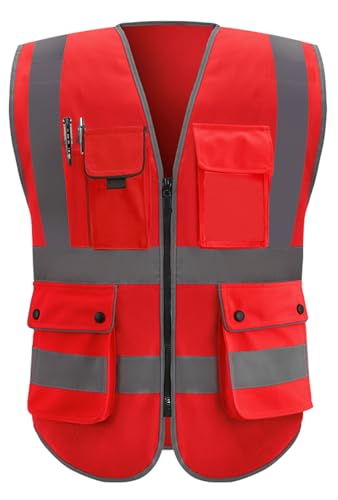 Reflective Safety Vest for Men & Women High Visibility Class 2 Vest with Pockets Meets ANSI Standards