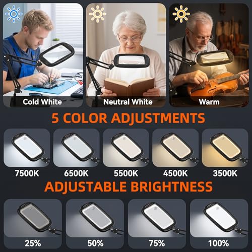 10X 30X Extra Large Magnifying Glass with Light and Stand