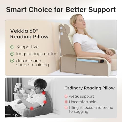 21" Reading Pillow for Bed with XL Side Pockets for Adults