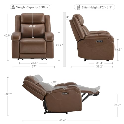 Genuine Leather Power Recliner Chairs for Adults