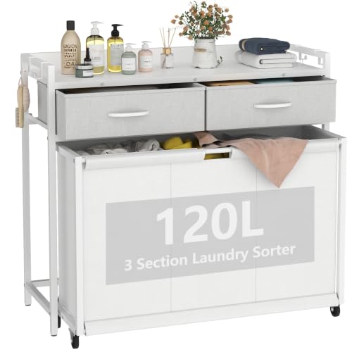 Laundry Hamper Laundry Basket with 3 Section Pull