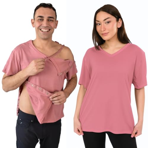 Unisex Post Surgery & Rehab V Neck Dual Access Snap Shirt