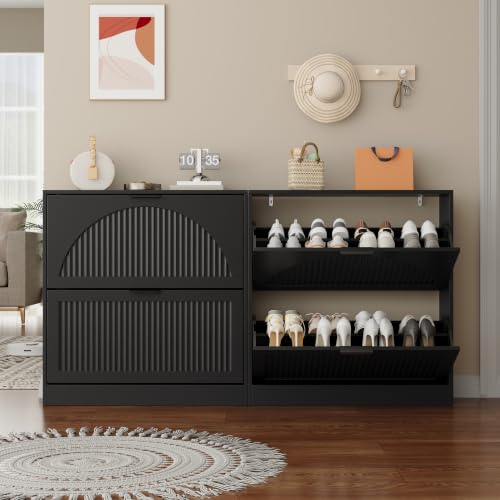 Fluted Shoe Storage Cabinet for Entryway