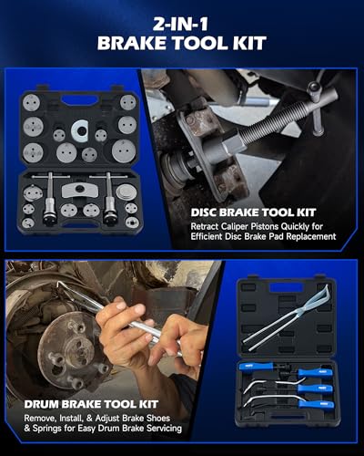 OMT 32pc Dual Brake Tool Kit w Caliper Compressor and Drum Brake Set