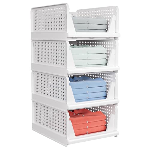 5 Pack Stackable Closet Storage Basket