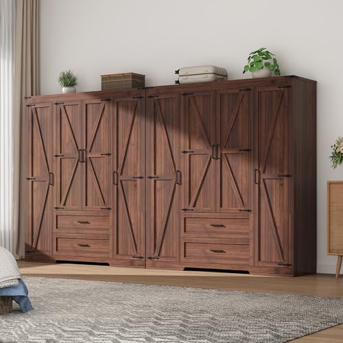 4 Doors Wardrobe Armoire Closet with Doors and Drawers