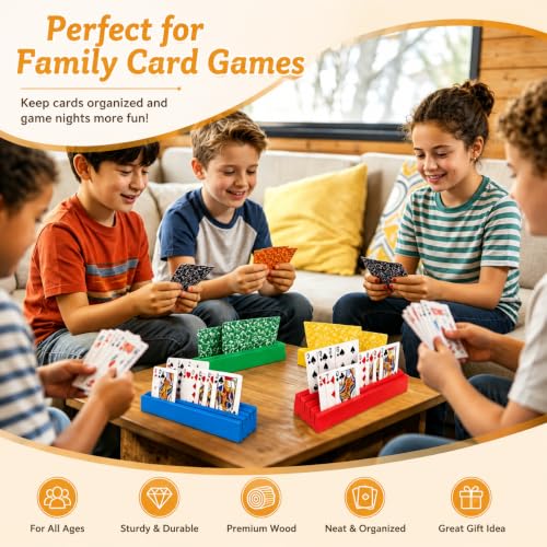 Wooden Card Holders for Playing Cards Holder Stand Wood Playing Card Holder for Kids Canasta Holder for Adults Seniors Card Deck Crowns Uno Games Set of 2