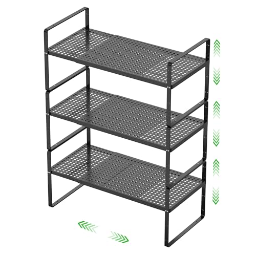 Expandable Cabinet Storage Shelf Stackable Organizer Rack for Kitchen Bathroom Pantry Spice Cupboard Coffee Countertop Home Office Desk Heavy Duty Nonslip