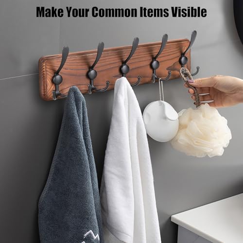 Large Coat Rack Wall Mount Coat Hooks Coat Hanger with Metal Black Triple
