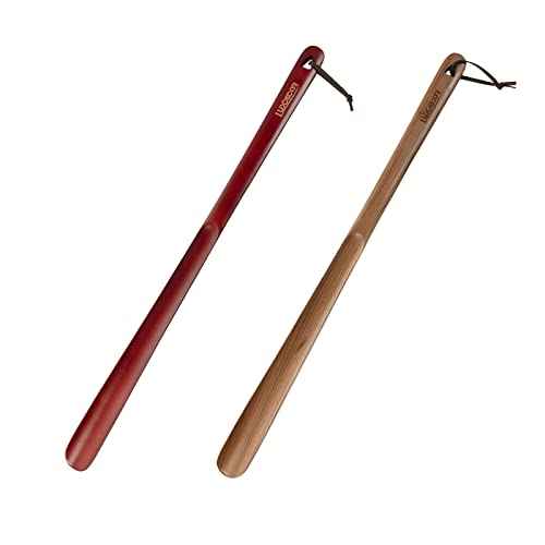 2 Pack Long Handle Wood Shoe Horn for Men 24in Wooden Shoe Horn Long Handled for Seinors Women Kids Wood Shoe Helper