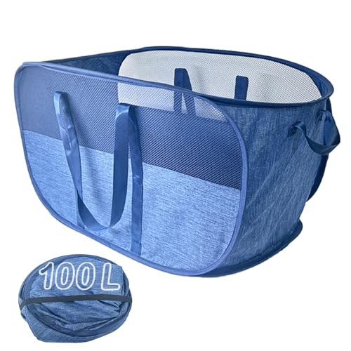 100L Extra Large Mesh Pop Up Laundry Hamper with Lid and Handles
