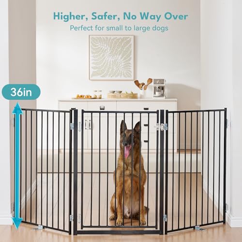 Freestanding Dog Gate with Door for Indoor & Outdoor