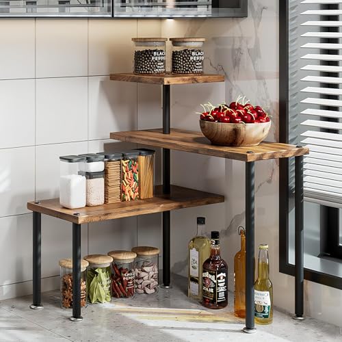 Corner Shelf Countertop Organizer 3 Tier Kitchen Corner Shelves Adjustable Spice Storage Rack for Bathroom Coffee Area Over Sink
