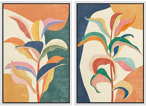 Framed Canvas Print Wall Art White Heron Pair in Marsh Coastal Illustrations Modern Art Decorative Bohemian Colorful for Living Room