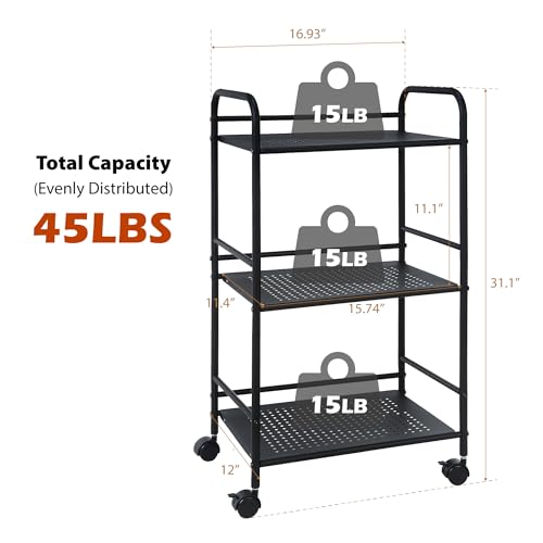 Minimalist Style 3 Tier Utility Rolling Shelf Cart