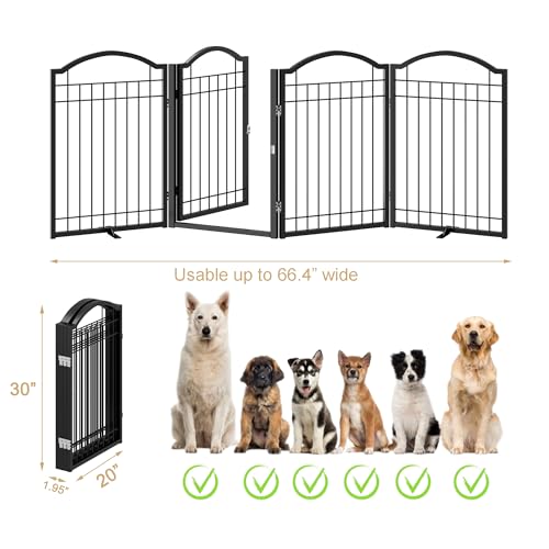 Metal No Assembly Freestanding Dog Gate with Door Walk Through