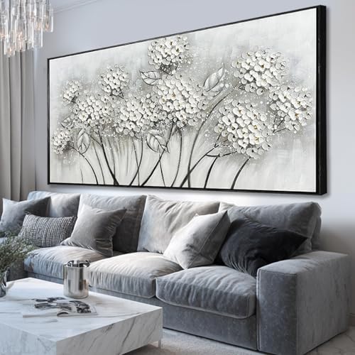 White Wall Art Frame Wall Decor Large Abstract Canvas Pictures Living Room Decor Black Gold Canvas Oil Paintings Flowers Decorations Oversized Arts for Home Office Bedroom