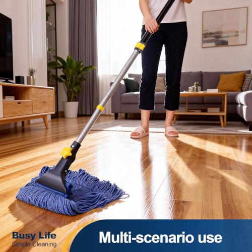 Looped End String Wet Mop Heavy Duty Cotton Mop Commercial Industrial Grade Iron Pole Jaw Clamp Floor Cleaning 51in Long