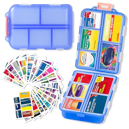Pill Organizer with Medicine Labels Travel Daily Pill Container Mini Medication Organizer Storage Pill Organizer Pill Case 7 Day Pill Organizer