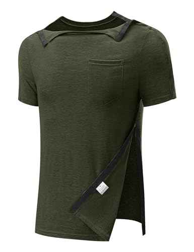 Men's Post Shoulder Surgery Recovery Shirts Full Tear Away Short Sleeve Snap Chemo Port Access Shirt
