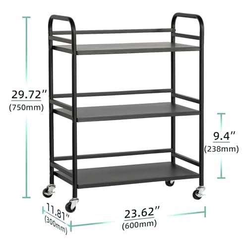 3 Tier Rolling Cart with Lockable Wheels Sturdy Construction