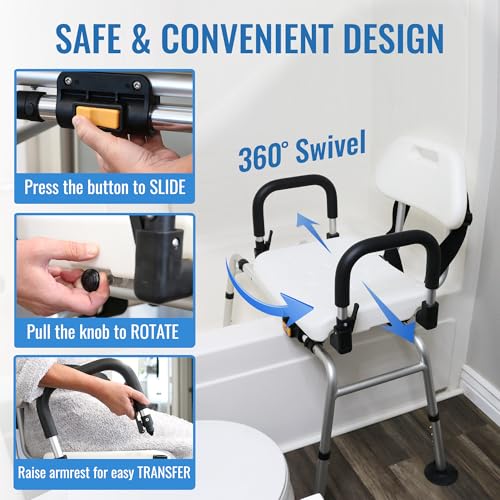 Tub Transfer Bench and Shower Chair with Non Slip Aluminum Body