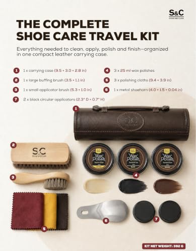 Compact Travel Size Leather Shoe Shine Kit for Men & Women