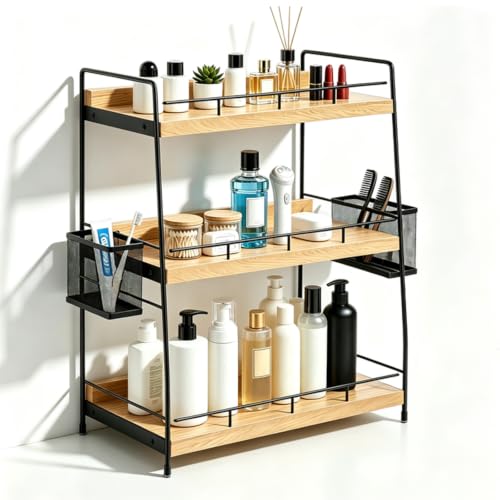 3 Tier Bathroom Counter Organizer with Side Baskets for Skin Care